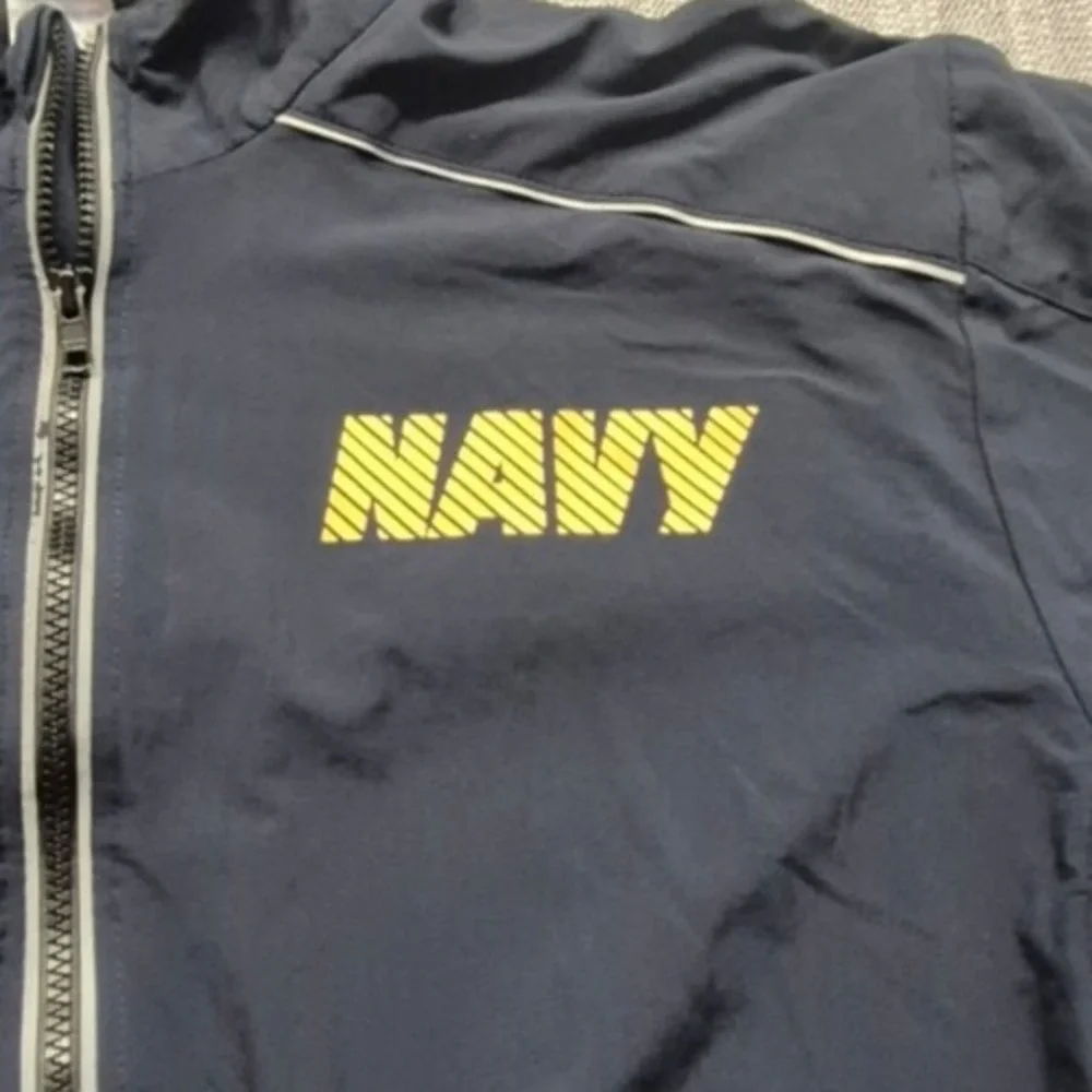 US Navy Running Jacket blue zip reflective windbreaker Med. USA water resistance